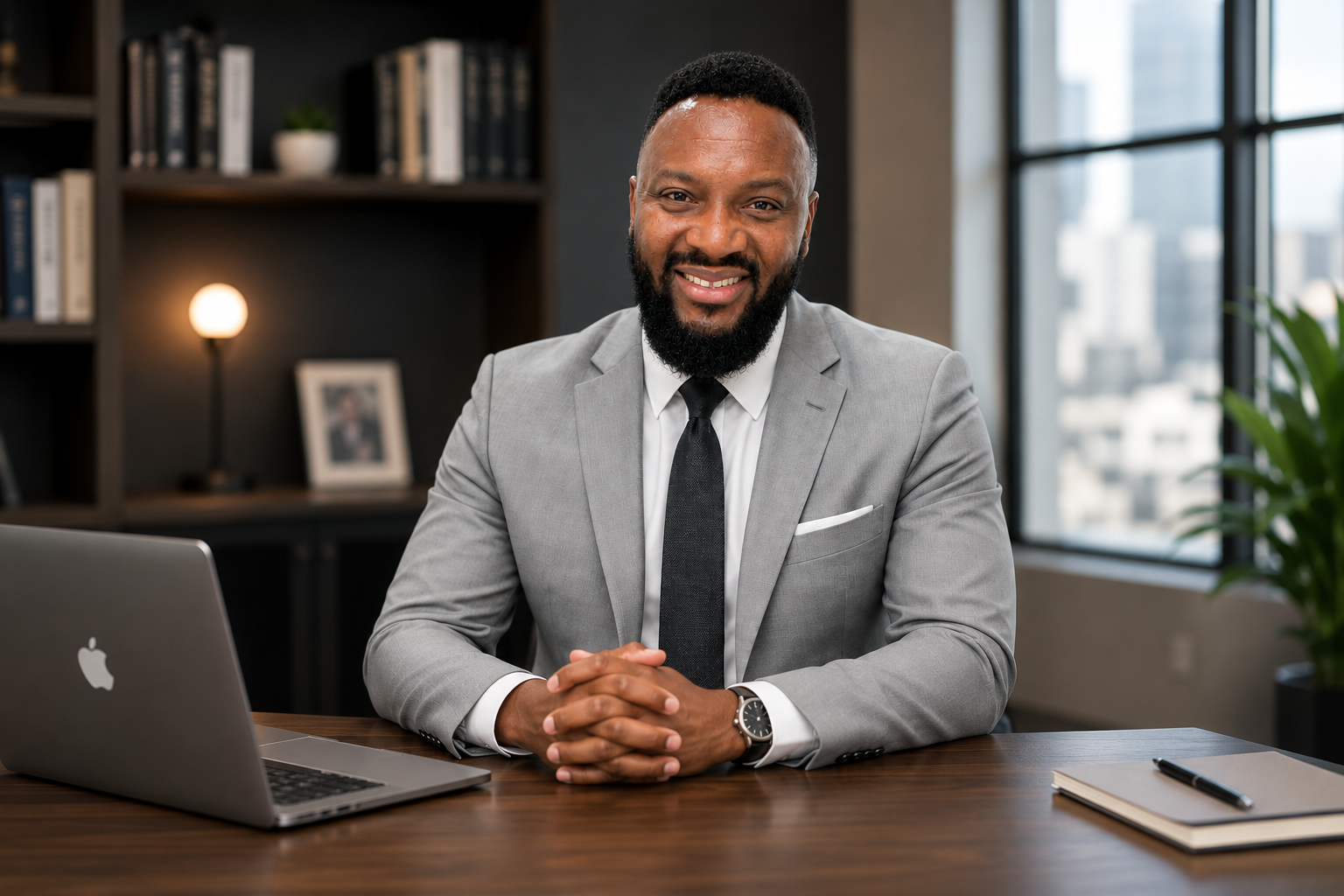 Michael David Odogwu, Founder and Principal Consultant of Veracity Solutions, seated at his desk