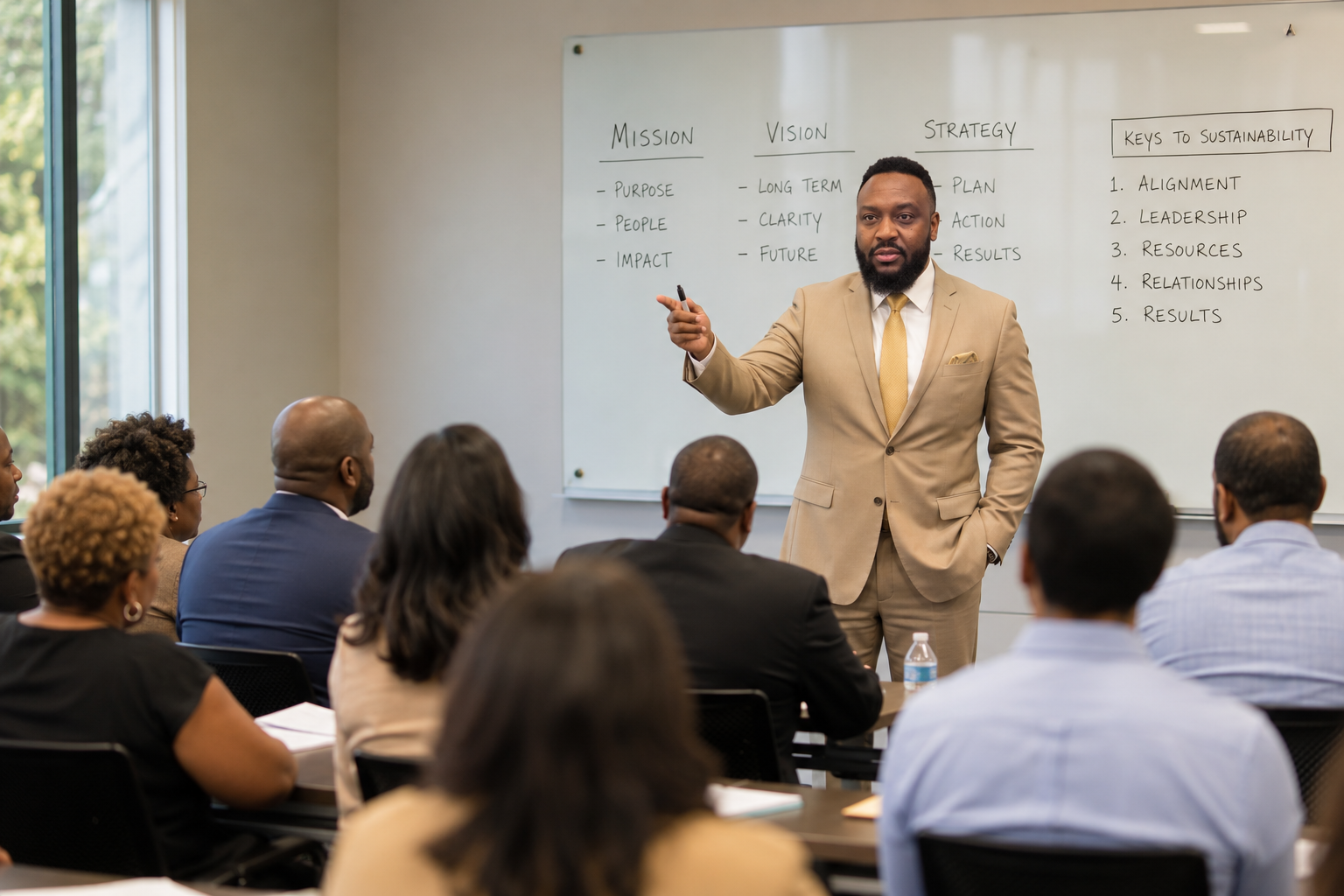 Michael David Odogwu teaching a group of nonprofit leaders